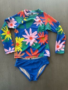Tea Collection Girls Floral Long-Sleeve Rash Guard Swim Set - size 6
